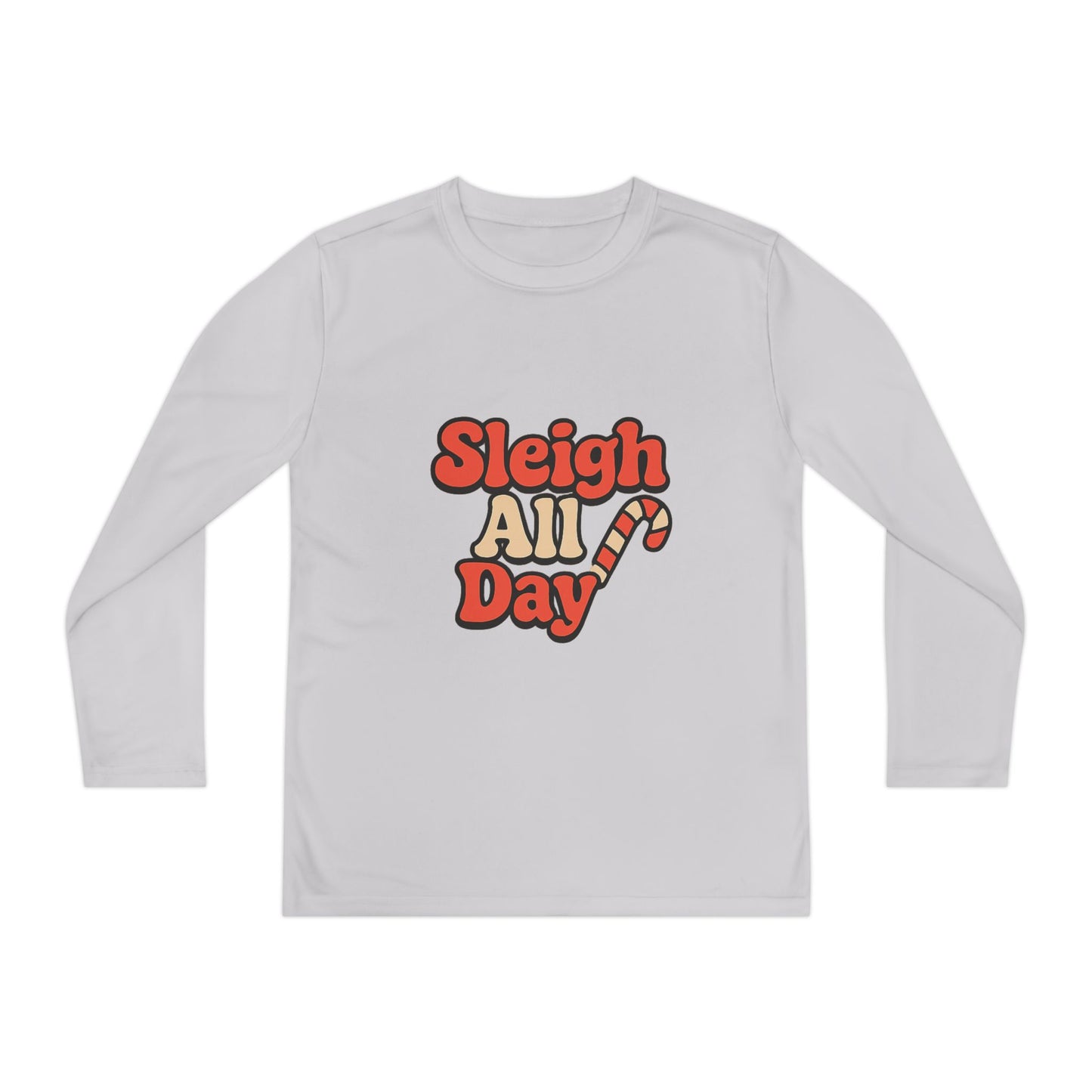 Youth Long Sleeve Tee — "Sleigh All Day" Christmas Candy Cane Holiday Shirt