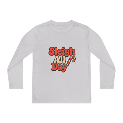 Youth Long Sleeve Tee — "Sleigh All Day" Christmas Candy Cane Holiday Shirt