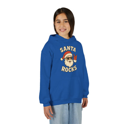 Youth Hoodie — "Santa Rocks" Cool Santa Christmas Sweatshirt