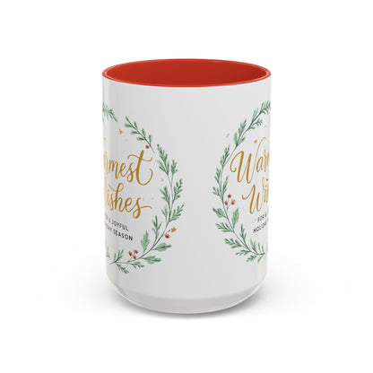 Warmest Wishes Holiday Coffee Mug — Festive Wreath Accent Mug (11/15oz)
