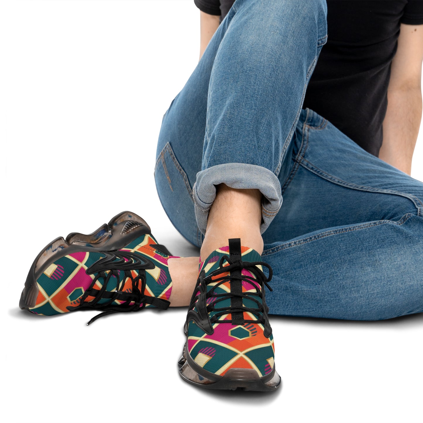 Men's Mesh Sneakers — Colorful Geometric Pattern Athletic Shoes (free shipping)