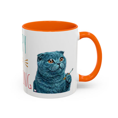 Happy and Dazzling Accent Coffee Mug — Cute Cat Art, Motivational Tea & Coffee Cup (free shipping)