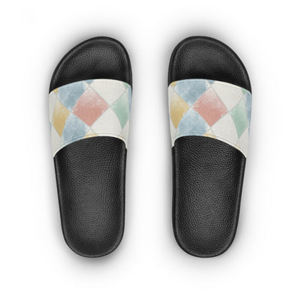 Women's Slide Sandals Soft Geometric Grid with Textured Fill