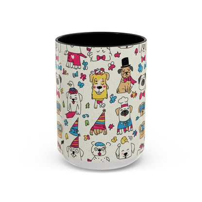 Cute Party Dogs Accent Coffee Mug (11/15oz) — Colorful Puppy Pattern Gift Mug