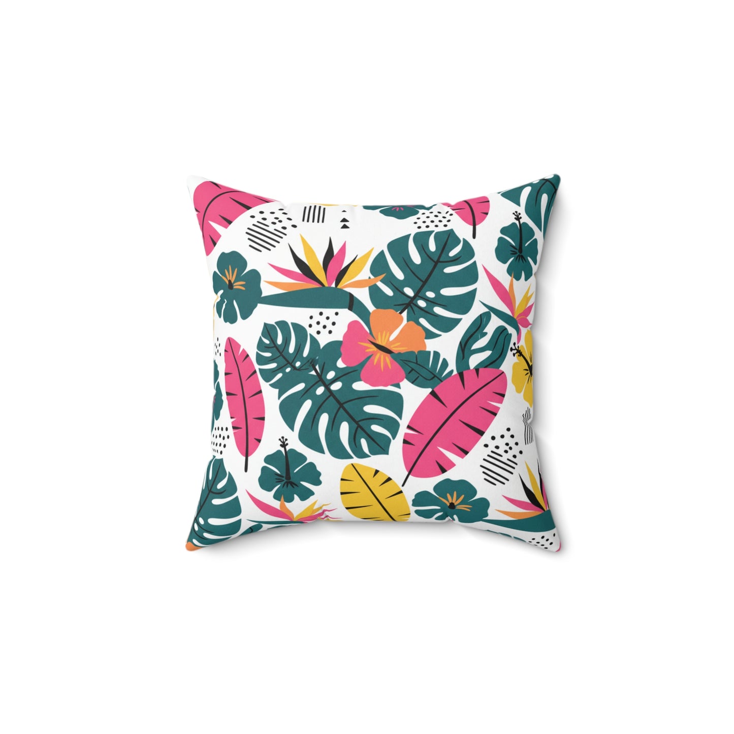 Tropical Leaf Decorative Pillow — Colorful Hibiscus & Monstera Throw Cushion (free shipping)