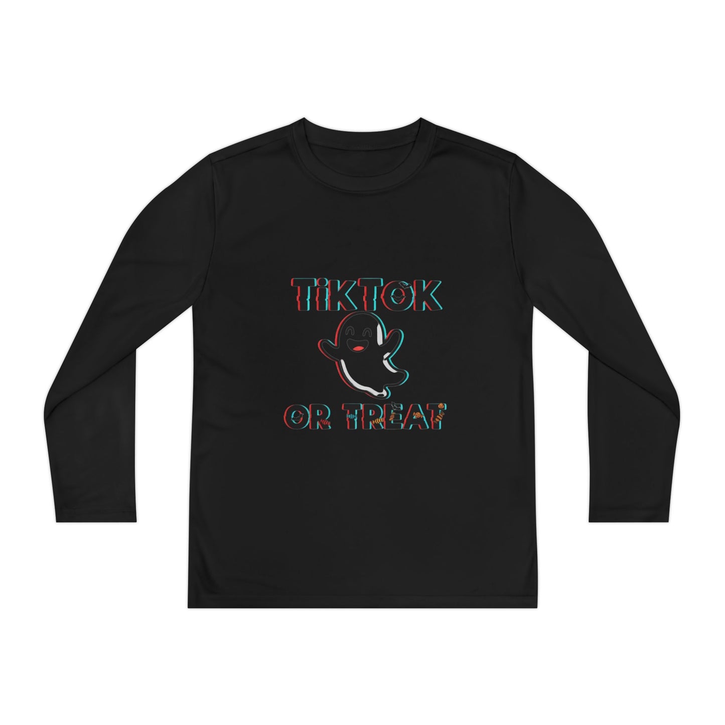 TikTok Halloween Long Sleeve Tee, Youth Costume Shirt, Spooky Apparel, Trick or Treat Top, Youth Ghost Halloween Shirt