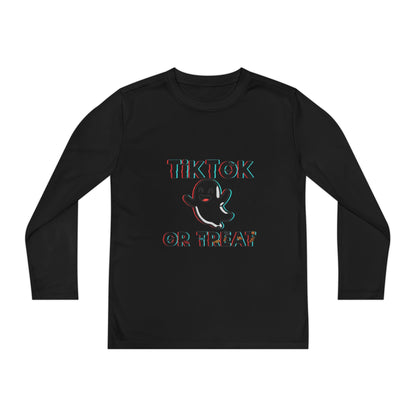 TikTok Halloween Long Sleeve Tee, Youth Costume Shirt, Spooky Apparel, Trick or Treat Top, Youth Ghost Halloween Shirt