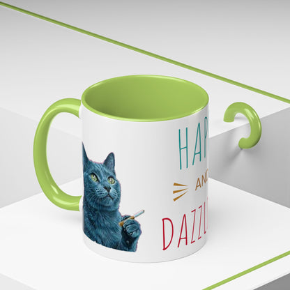 Happy and dazzling smoking cat Coffee Mug — "Happy and Dazzling" Cat Accent Mug (11/15oz) (free shipping)