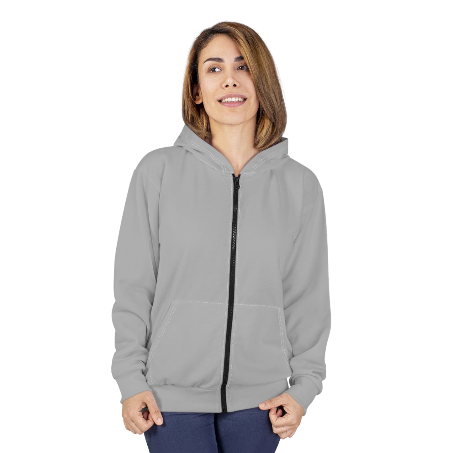 Women’s Cozy light gray Zip Hoodie - All-Over Print Design for Everyday Comfort