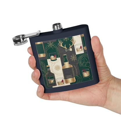Whiskey Night Stainless Steel Flask — 6oz Holiday Spirits Design ( free shipping)