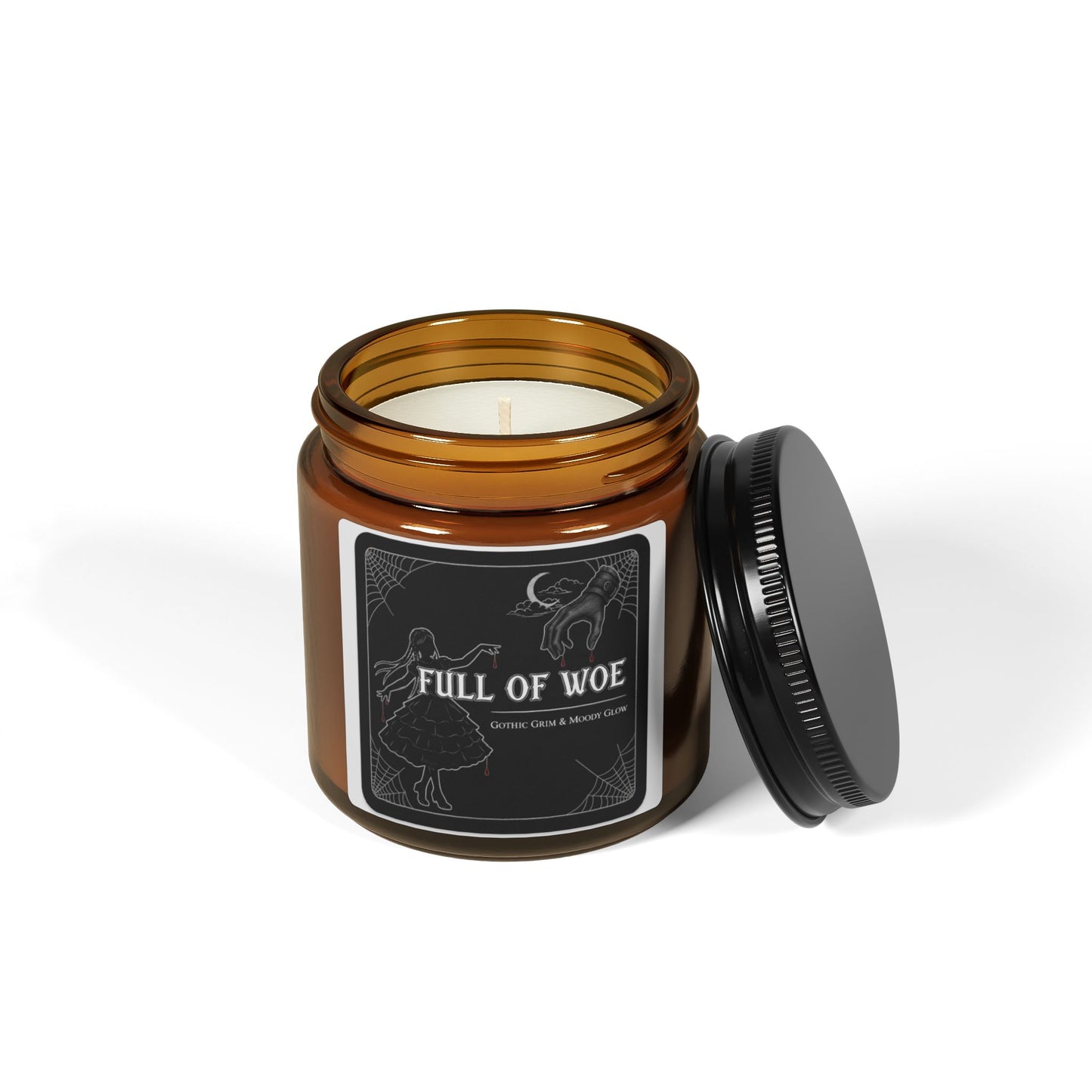 Dark Vibes Scented Soy Candle, Full of Woe Amber Jar, Relaxation Gift, Home Decor, Mood Lighting, Bath and Spa