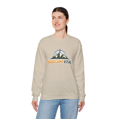 Base Camp Vital Mountain Embroidered Crewneck Sweatshirt | Cozy Hiking & Camping Pullover | 50/50 Midweight  Vital Mountain Crewneck Sweatshirt — Outdoor Adventure Logo Pullover (free shipping)