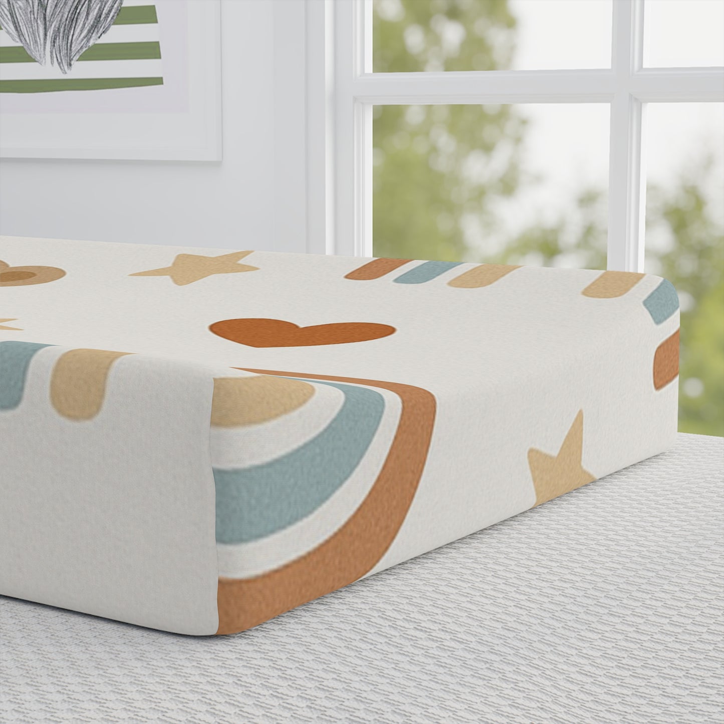 Cute Bear & Rainbow Baby Changing Pad Cover - Soft Nursery Decor