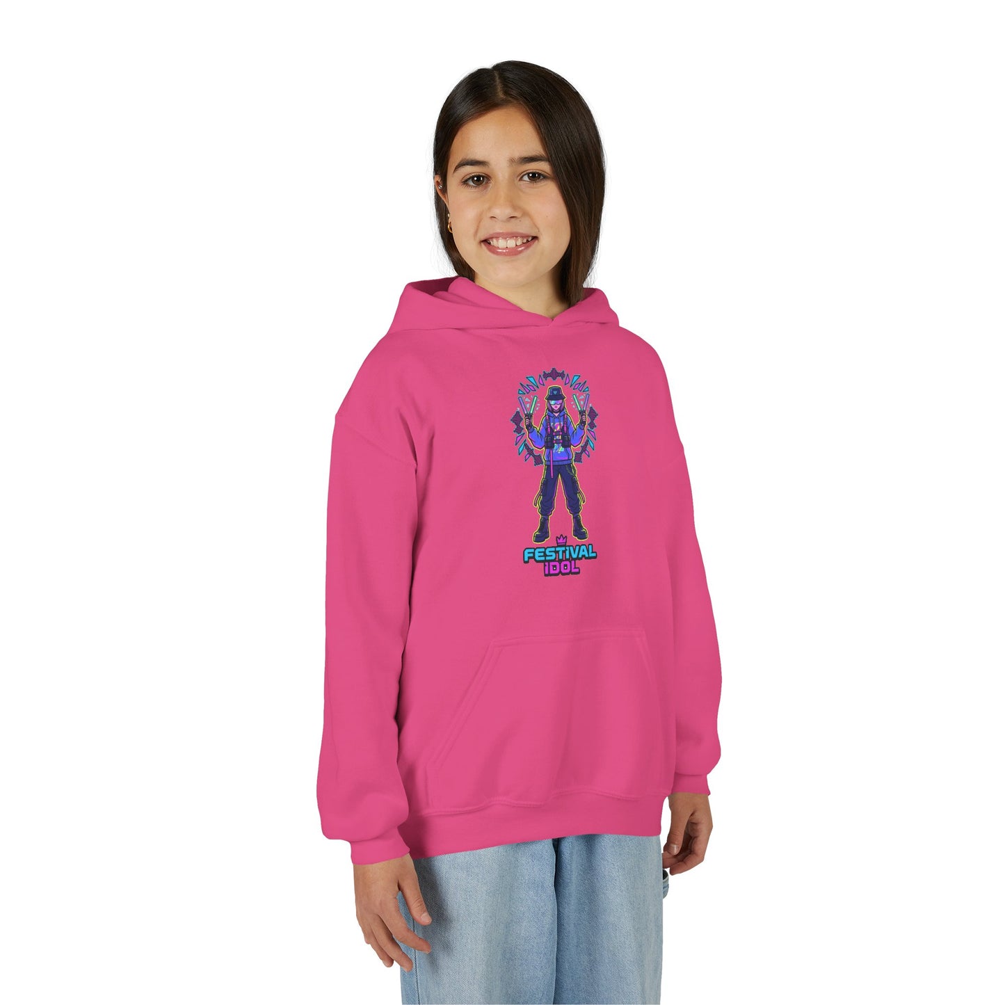 Youth Hoodie — Neon k-Pops Gamer Girl Graphic “Pixel Pal” Streetwear