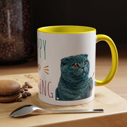 Happy and Dazzling Accent Coffee Mug — Cute Cat Art, Motivational Tea & Coffee Cup (free shipping)