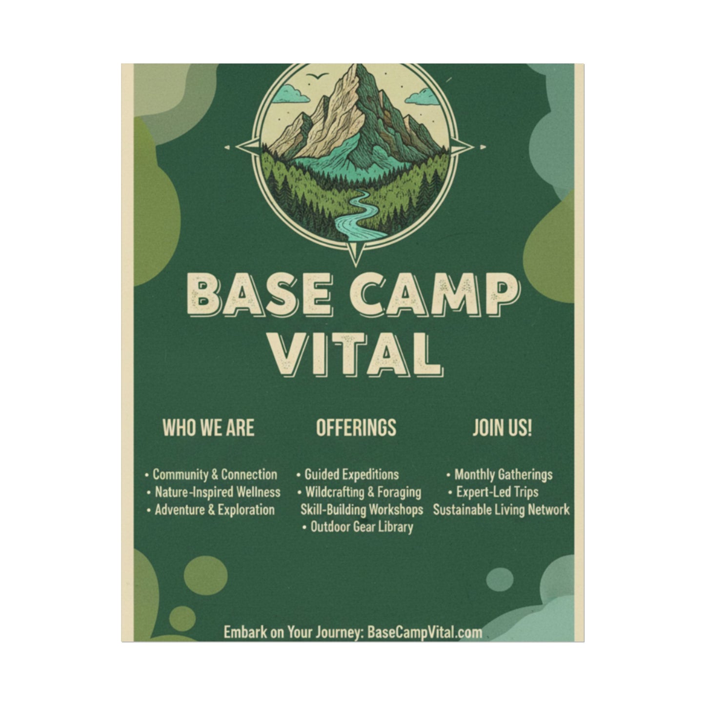 Base Camp Vital Nature-Inspired Rolled Posters for Adventure Lovers, Wall Decor for Outdoor Enthusiasts, Eco-Friendly Art, Mountain Decor, Camp Vibes