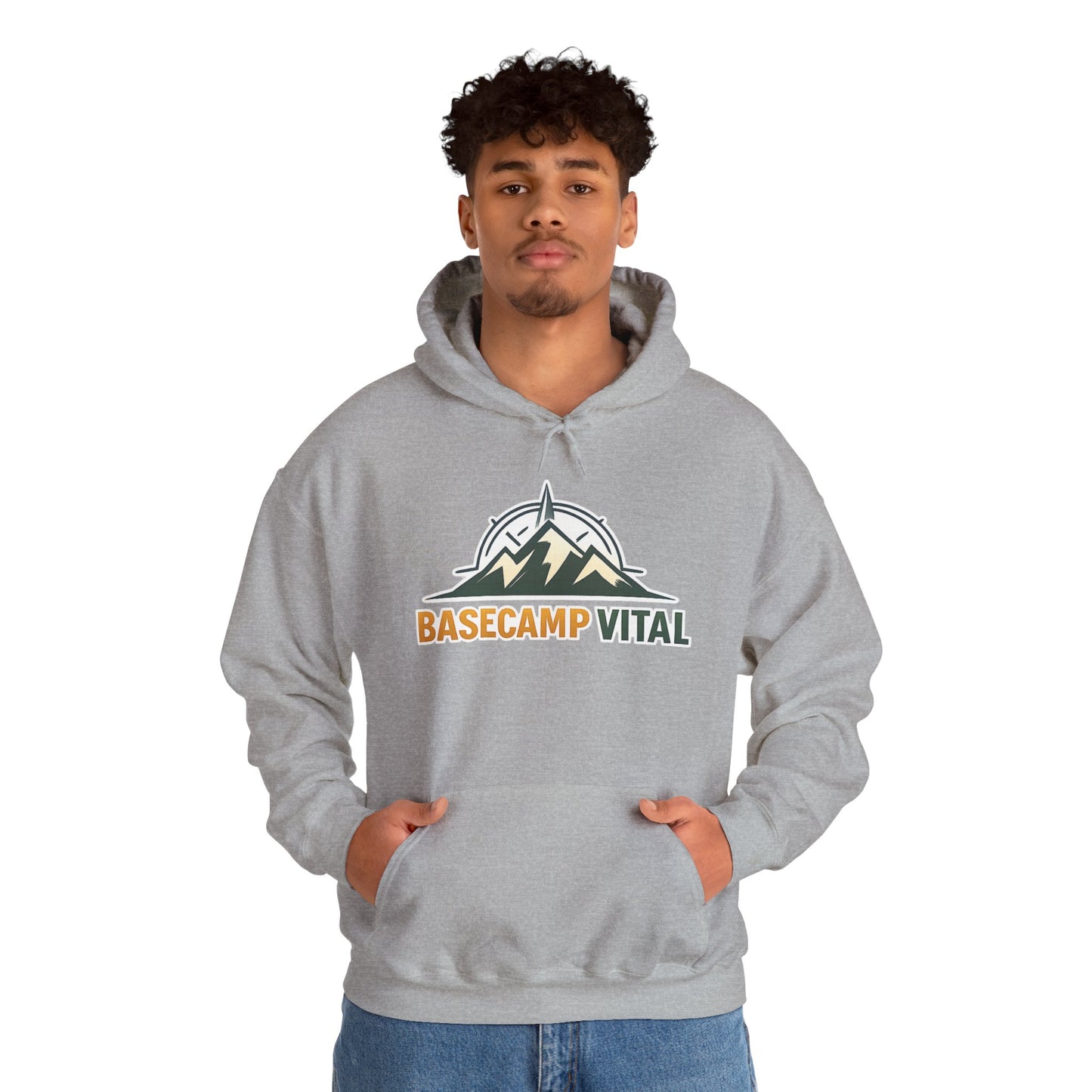 Base Camp Vital Outdoor Fleece Hoodie | Mountain Compass Graphic Pullover | 50/50 Midweight Trail Hoodie  Vital Hoodie  (free shipping)