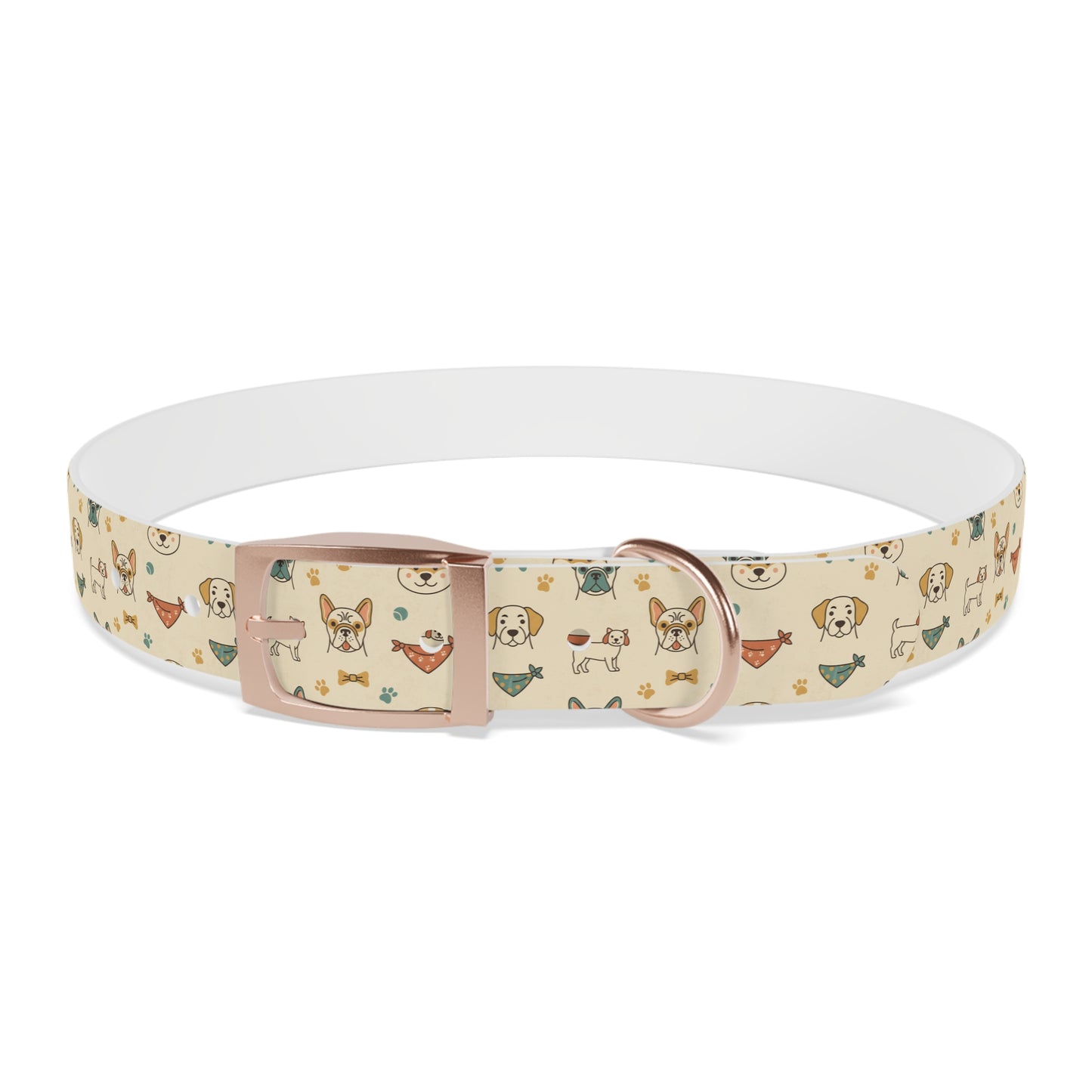 Cute Cartoon Dogs Dog Collar — Beige Puppy Pattern Adjustable Collar