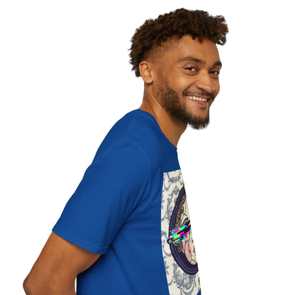 Glitch retro cracked porcelain doll face- Rococo Smartphone Toile - T-Shirt — Retro Mythology Art Tee