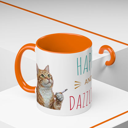 Happy and Dazzling Smoking Cat Coffee Mug — Cute Ginger Cat Accent Mug (11/15oz) (free shipping)