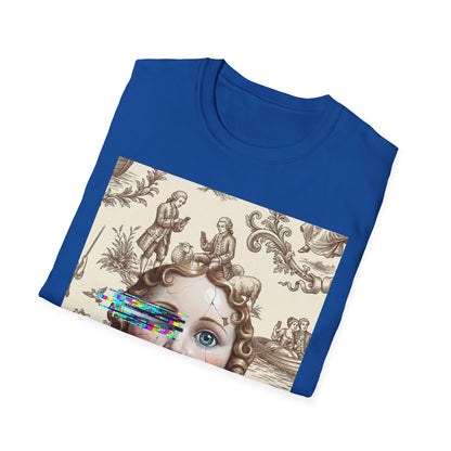 Vintage Doll Face Tee with Glitch Paint Splash