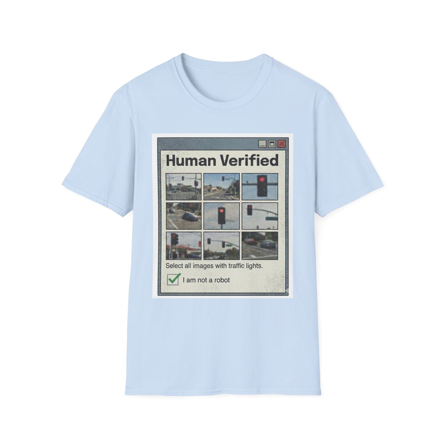 Human Verified T-Shirt – CAPTCHA Traffic Light Graphic Shirt