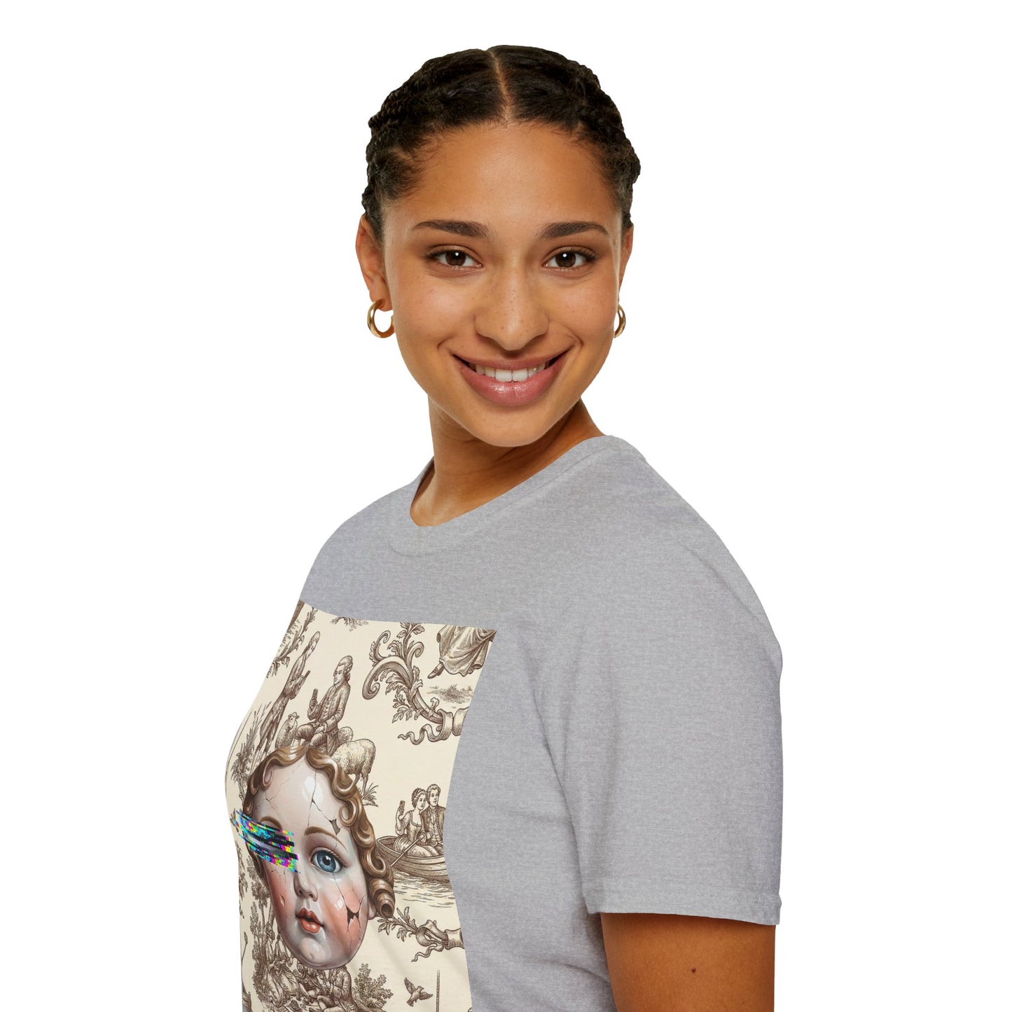 Vintage Doll Face Tee with Glitch Paint Splash