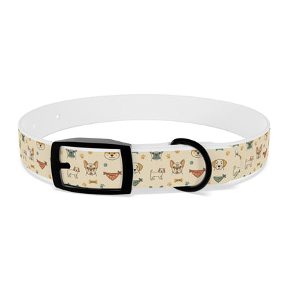 Cute Cartoon Dogs Dog Collar — Beige Puppy Pattern Adjustable Collar