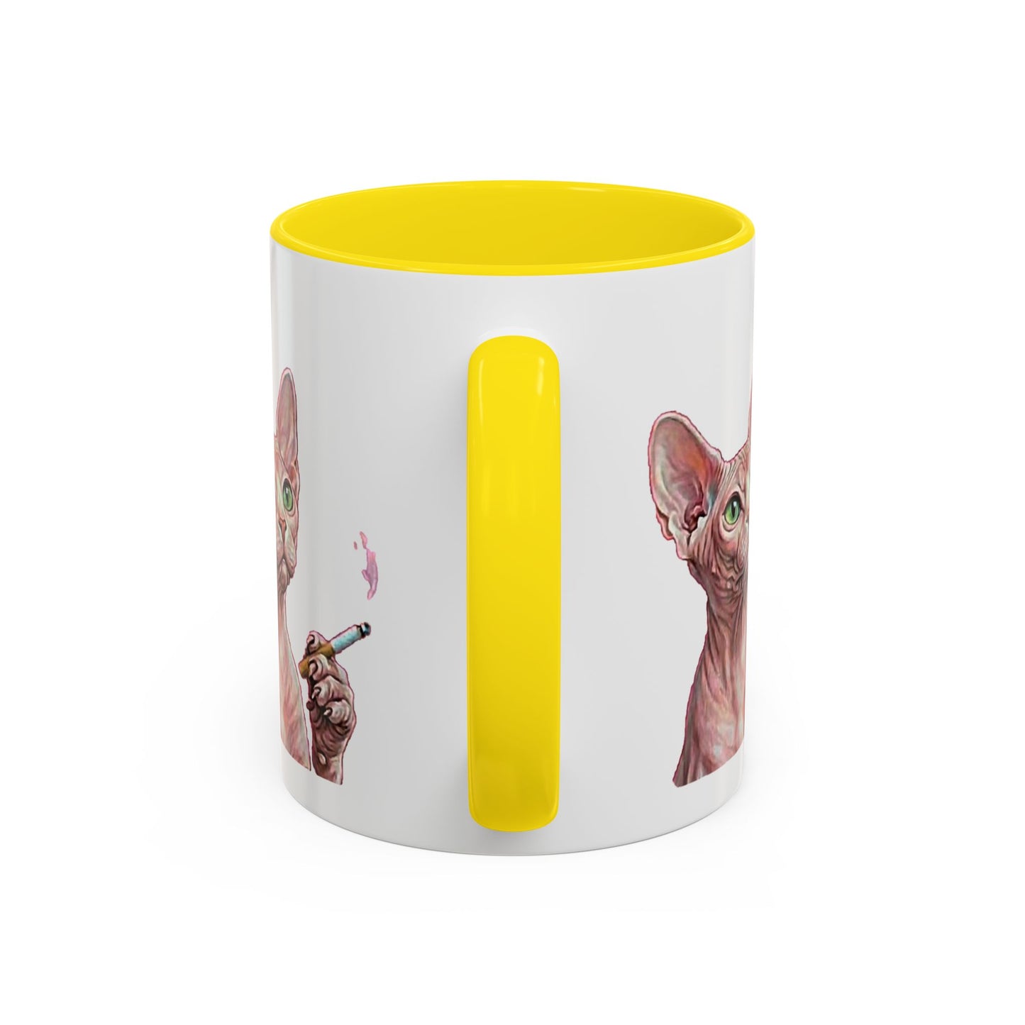Happy and Dazzling smoking Cat Coffee Mug — Sphynx Cat Accent Mug (11/15oz) (free shipping)