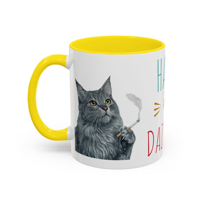 Happy and Dazzling smoking Cat Coffee Mug — Cute Cat smoking a cigarette Illustration Accent Mug (11/15 oz) (free shipping)