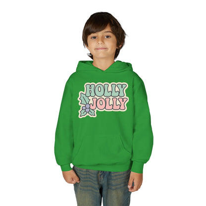 Girls Youth Hoodie — 'Holly Jolly' Pastel Christmas Holiday Sweatshirt