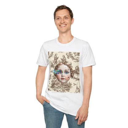 Vintage Doll Face Tee with Glitch Paint Splash