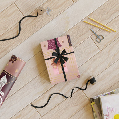 Elegant Holiday Gift Wrapping Paper Roll - Christmas Design with Reindeer and Golden Accents