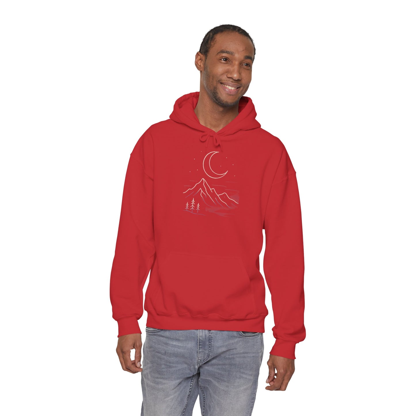 Mountain Moonline Hoodie — base camp vital gear- Minimal Crescent & Peaks Graphic Sweatshirt