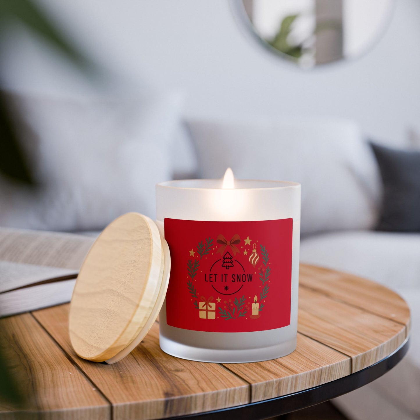 Let It Snow holiday candle collection, Frosted Glass Candle — 11oz Holiday Scented Candle