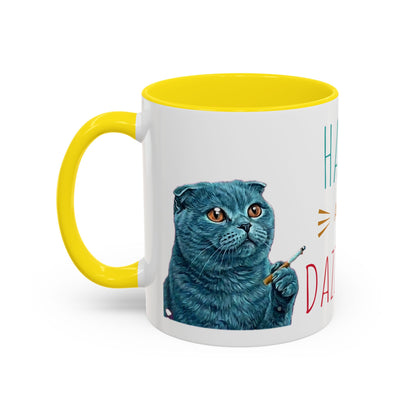 Happy and Dazzling Accent Coffee Mug — Cute Cat Art, Motivational Tea & Coffee Cup (free shipping)