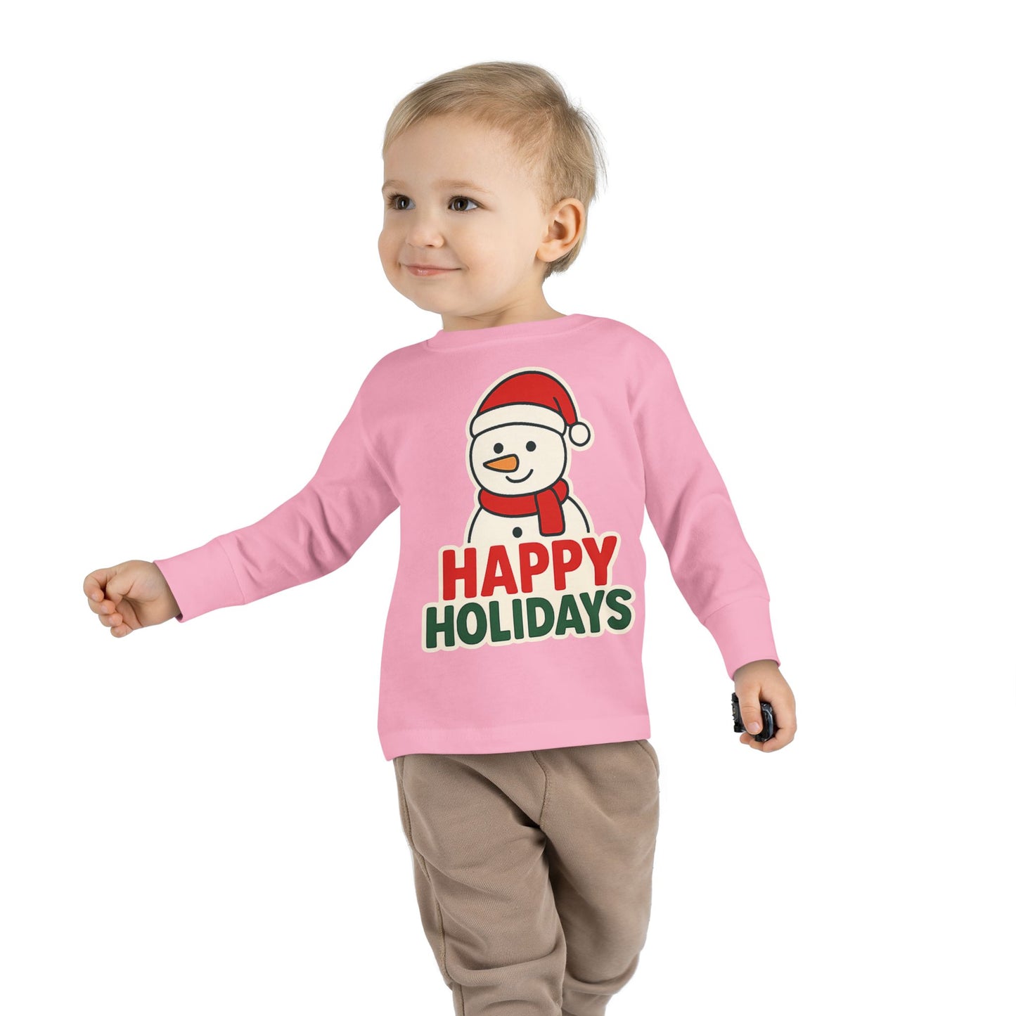 Toddler Long Sleeve Tee — 'Happy Holidays' Snowman Kids Christmas Shirt