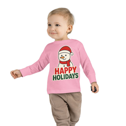 Toddler Long Sleeve Tee — 'Happy Holidays' Snowman Kids Christmas Shirt