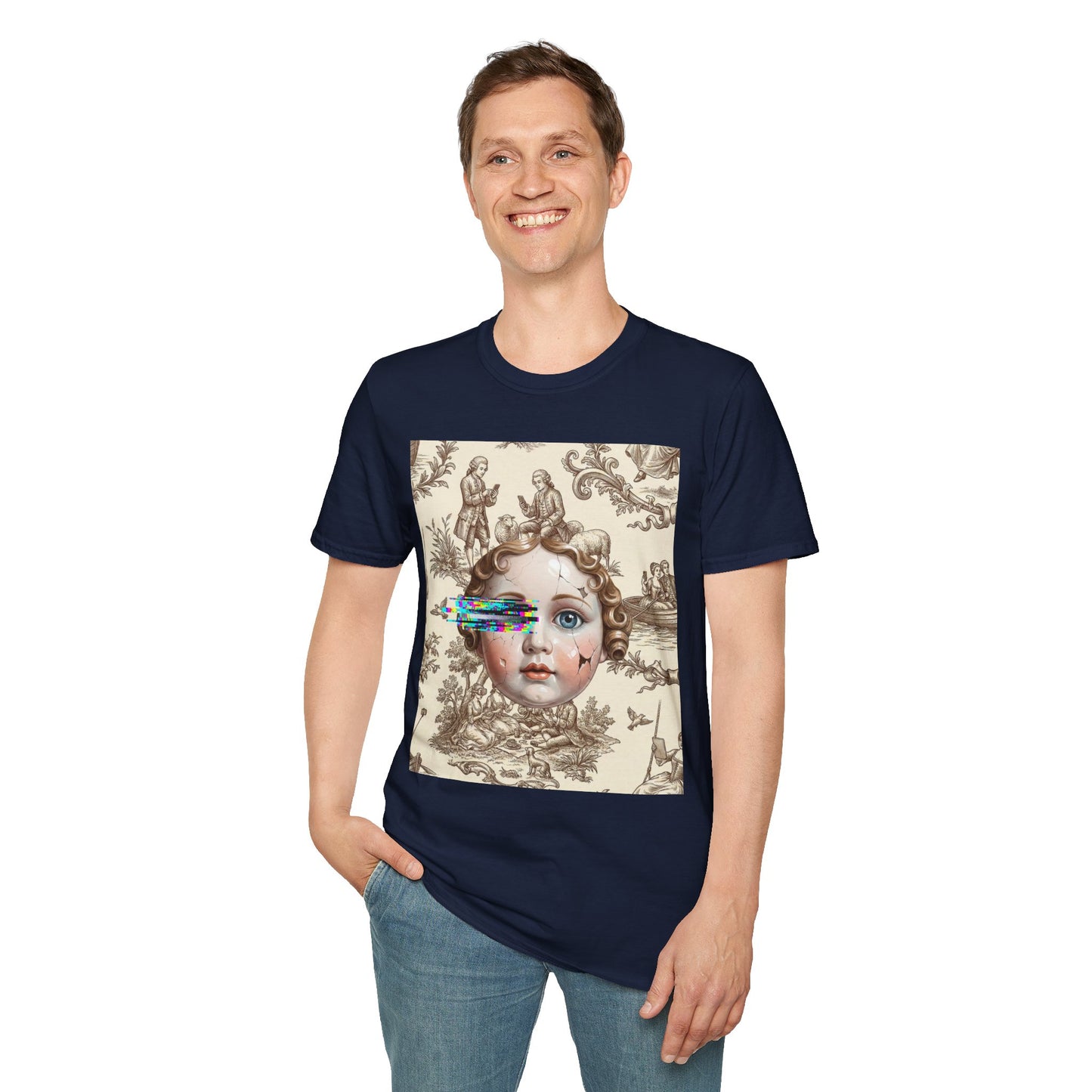 Vintage Doll Face Tee with Glitch Paint Splash
