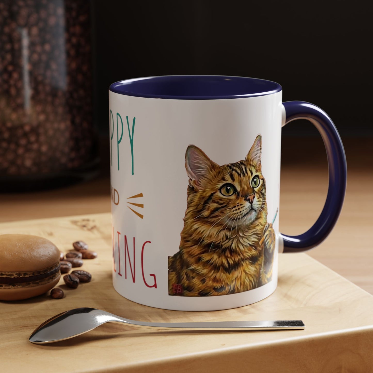 Happy and Dazzling smoking Cat Coffee Mug- cat smoking cigarette- funny (free shipping)