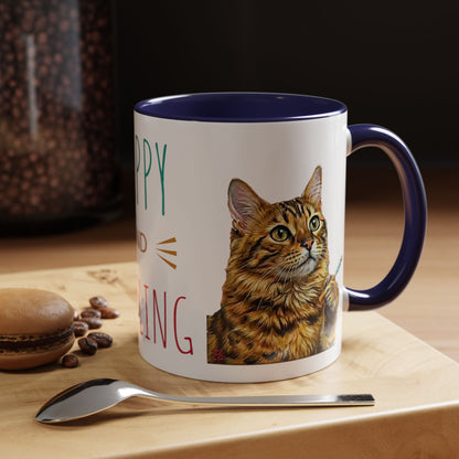 Happy and Dazzling smoking Cat Coffee Mug- cat smoking cigarette- funny (free shipping)