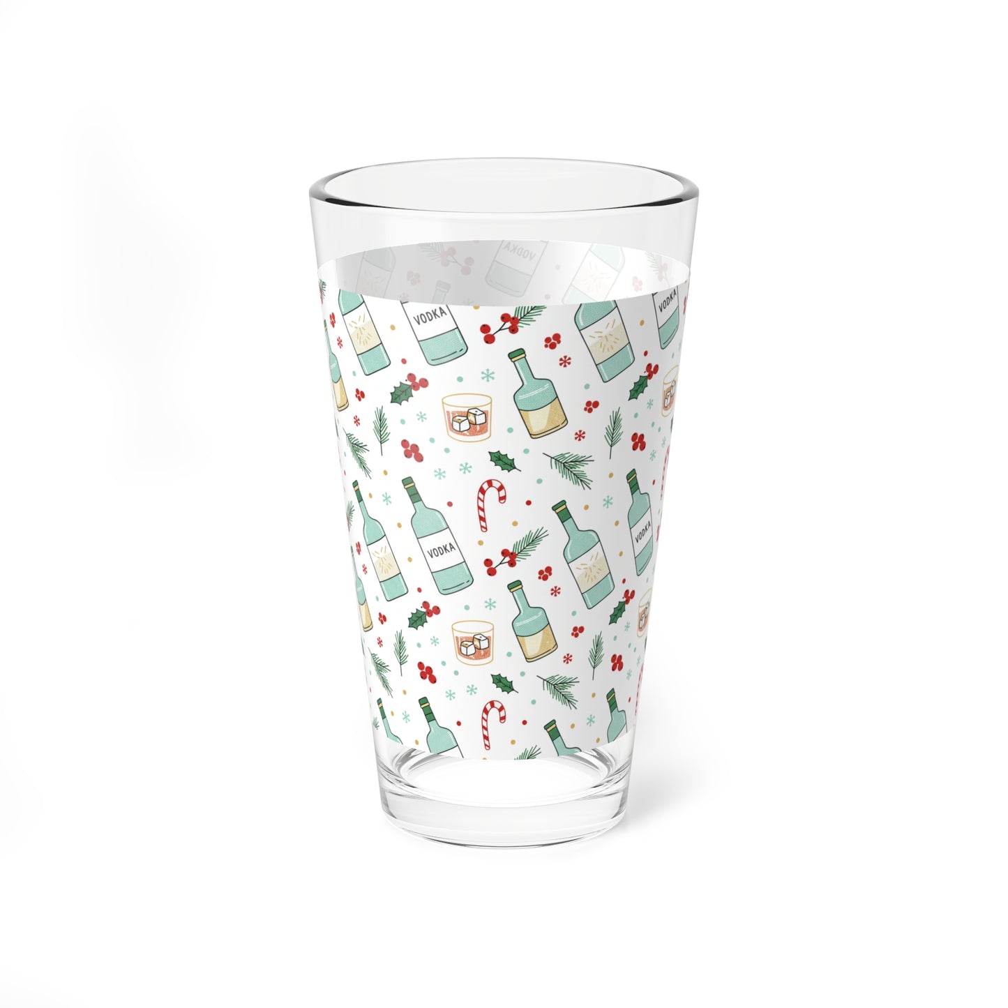 16 oz  Christmas Holiday Vodka Themed Mixing Glass (Free Shipping)