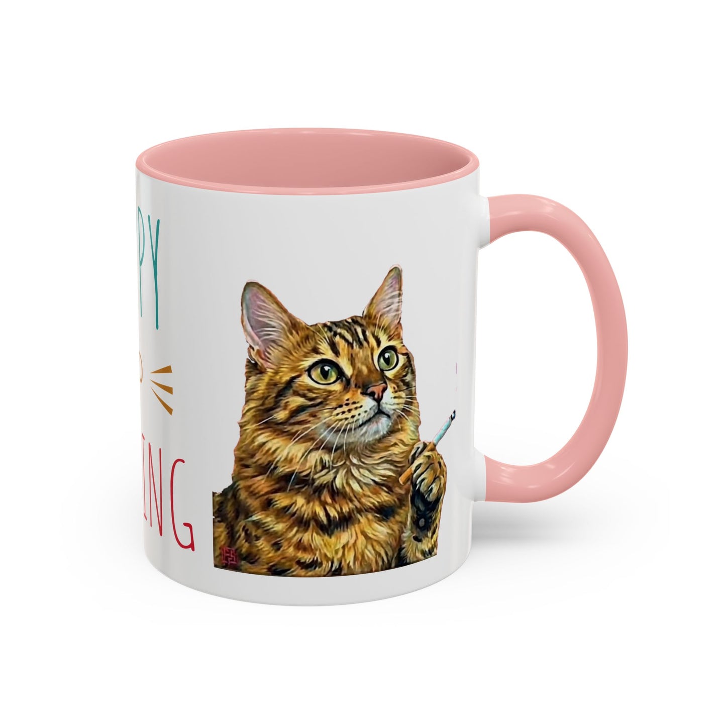 Happy and Dazzling smoking Cat Coffee Mug- cat smoking cigarette- funny (free shipping)