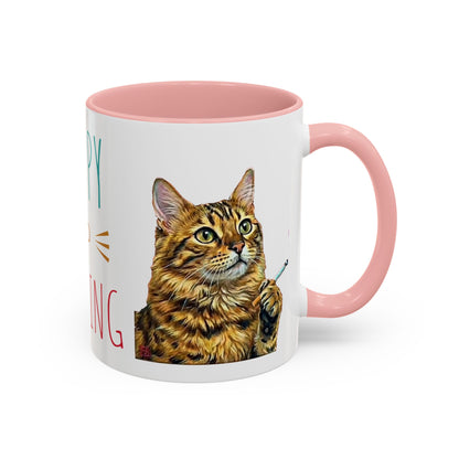 Happy and Dazzling smoking Cat Coffee Mug- cat smoking cigarette- funny (free shipping)