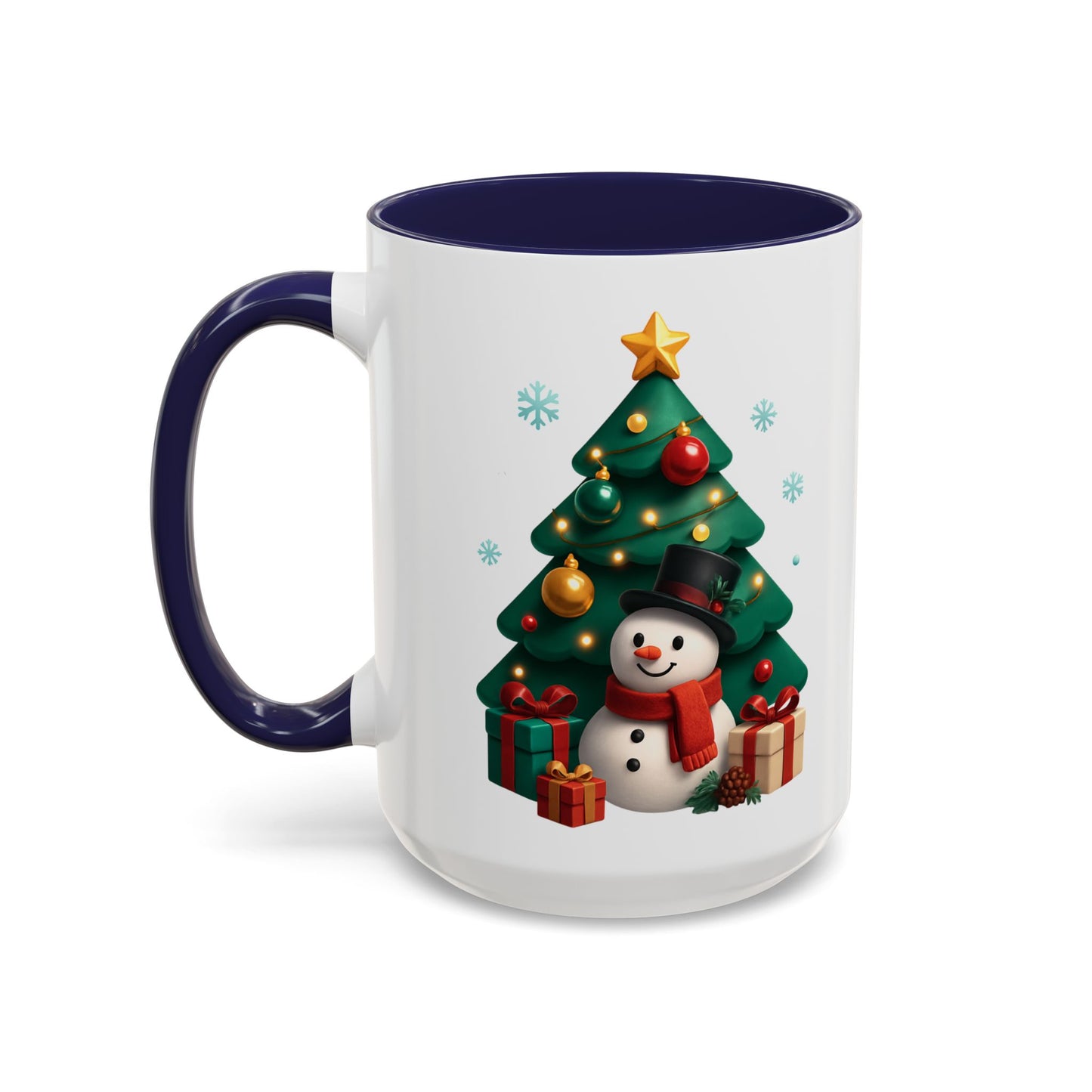 Christmas Tree & Snowman Accent Coffee Mug — Festive Holiday 11/15oz Ceramic