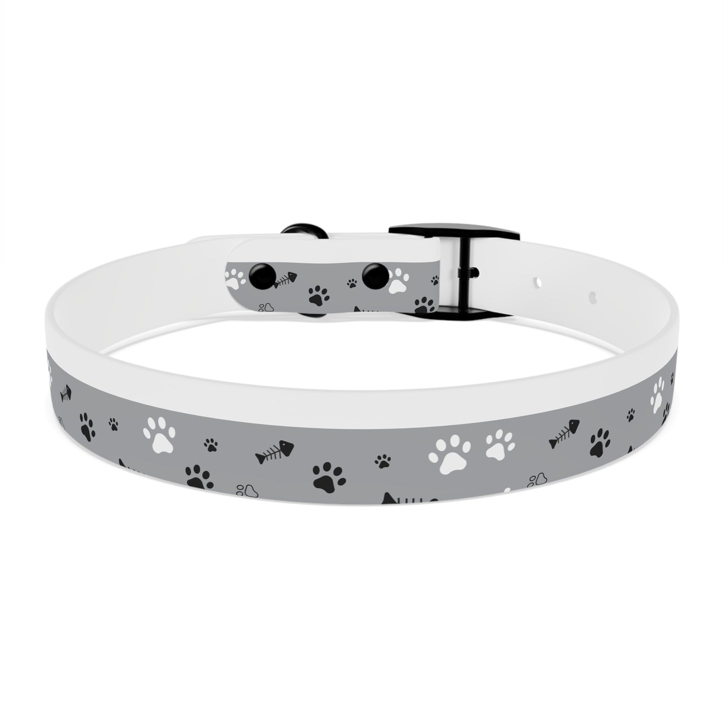 Grey Paw Print Dog Collar — Cute Bone & Paw Design, Durable Adjustable Pet Collar