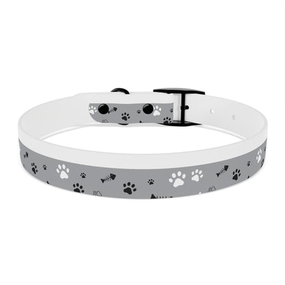 Grey Paw Print Dog Collar — Cute Bone & Paw Design, Durable Adjustable Pet Collar