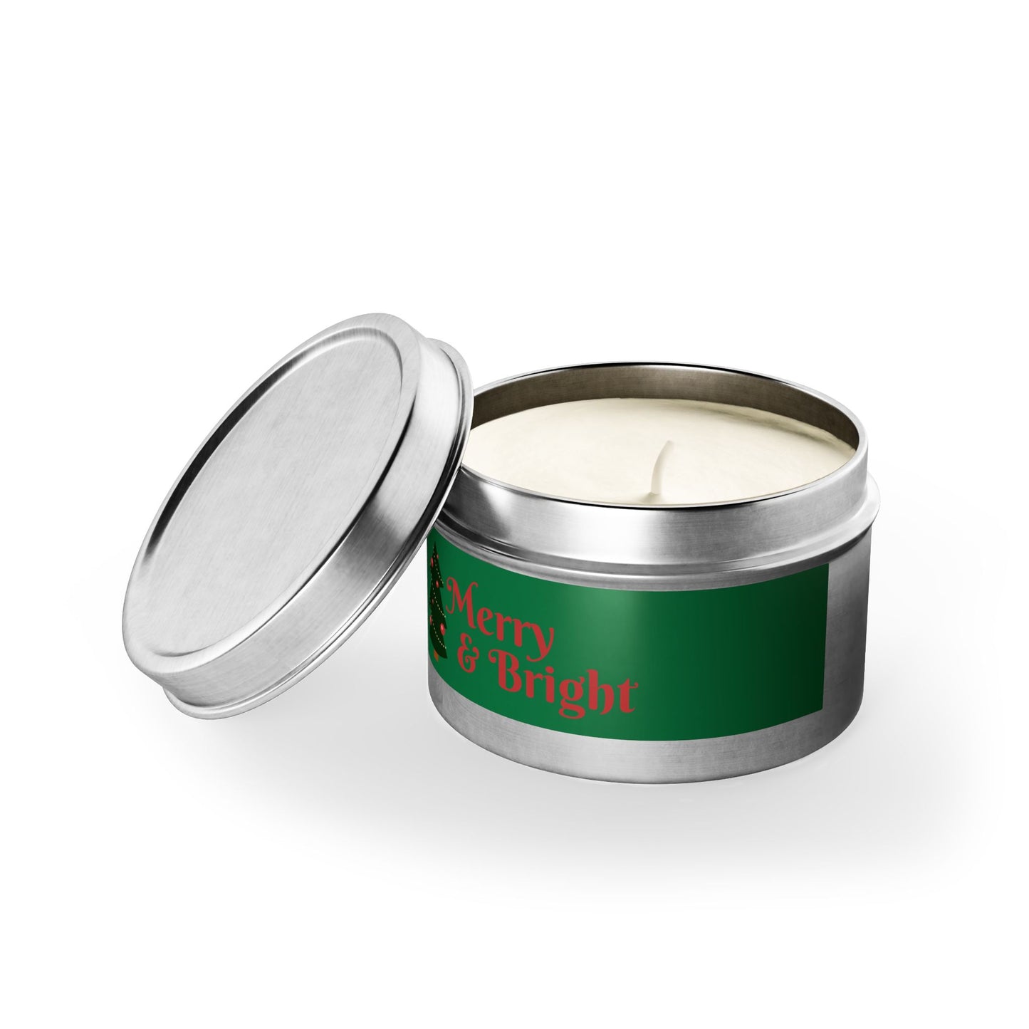 Merry & Bright Christmas eco-friendly Tin Candle — Holiday Scented Soy Candle- the give back candle collection