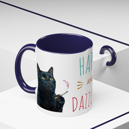 Happy and Dazzling smoking cat Cat Accent Coffee Mug — Cute Black Cat Coffee Cup (11/15oz) (free shipping)