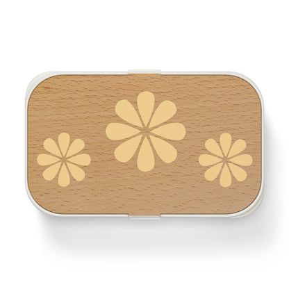 Wooden light yellow Floral Bento Lunch Box – Cute and Eco-Friendly Lunch Container